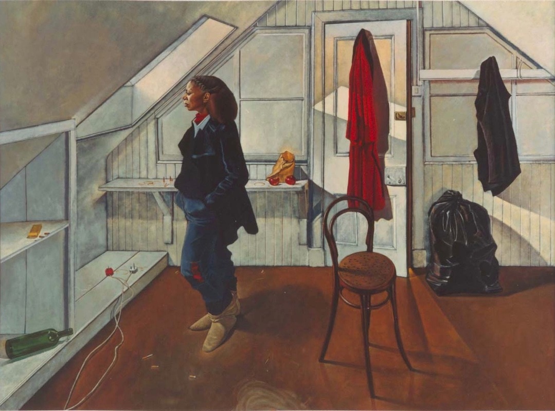 acrylic painting girl in the attic