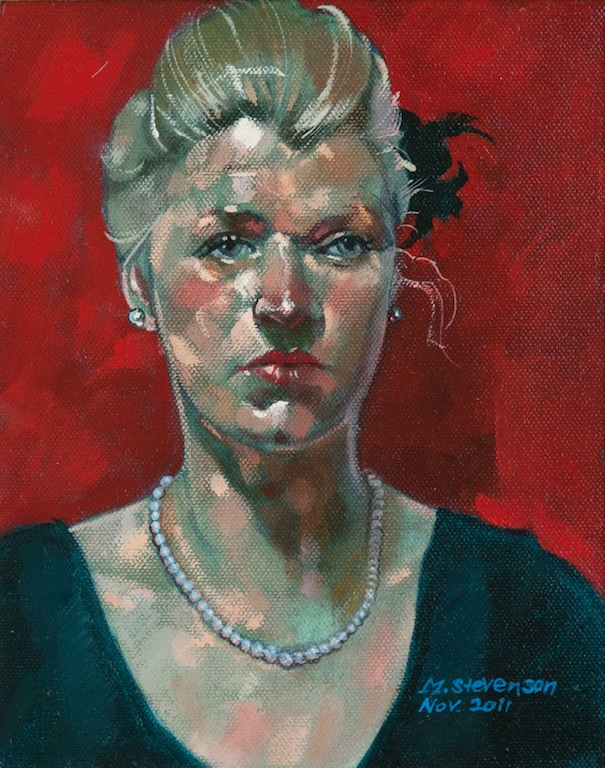acrylic portrait Girl with pearl necklace