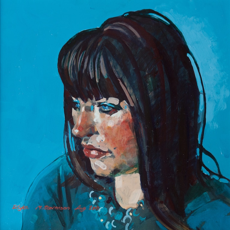 acrylic portrait painting edyta in blue