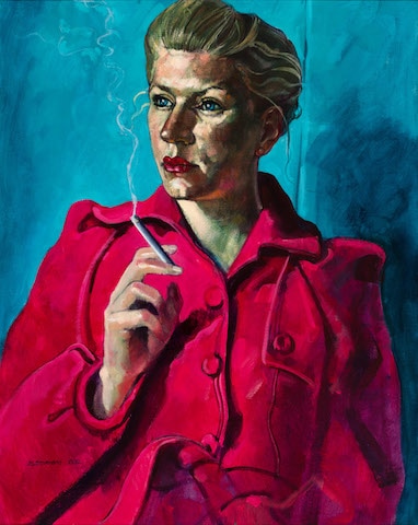 portrait painting catherine's pink coat acrylic